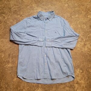 Vineyard Vines Classic Tucker Shirt Mens Large Blue Button Down Gingham Linen
